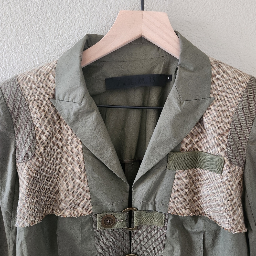 Vintage Y2K L.A.M.B. Jacket Size 4 Gwen Stefani Olive Green Plaid Cotton Linen - Picture 2 of 16